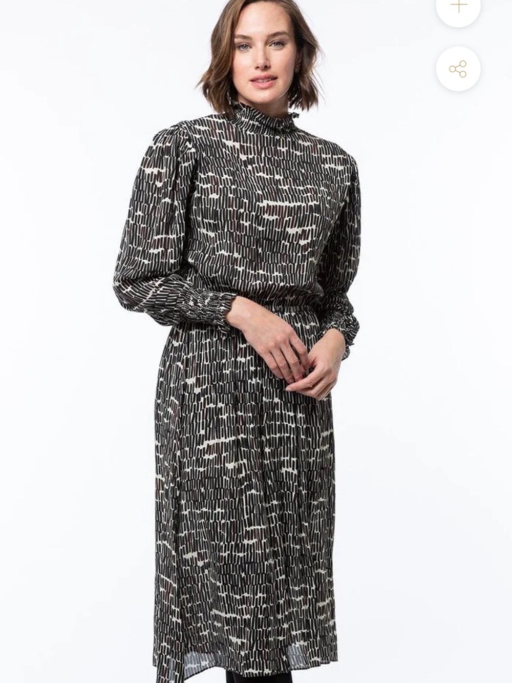 Tyler Boe Black & White Geo Print Long Sleeve Midi Dress
